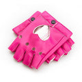 New Women Punk Leather Driving Biker Fingerless Mittens Dance Motorcycle Gloves