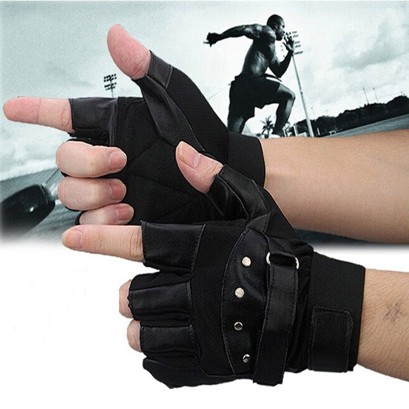 Feitong 1Pair Men Soft Sheep Leather Driving Motorcycle Biker Fingerless Warm Gloves Waist Gloves