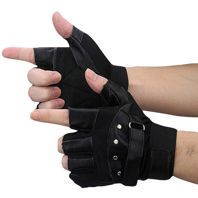 Men Soft Sheep Leather Driving Motorcycle Biker Fingerless Warm Gloves Car-styling Motorcycle gloves #YL5